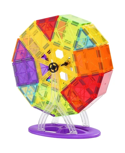 Hongge Magnetic Tiles Building Set for Kids with 121 Pieces Stem Construction Blocks and Car Bases