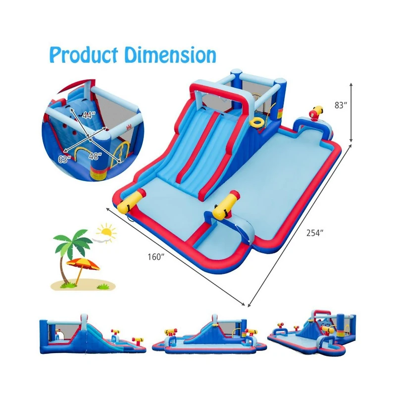Inflatable Water Park for Kids with Dual Slides Climbing Wall and Splash Pool