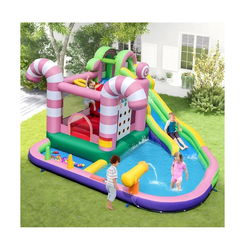 Inflatable Candy Water Park for Kids with Slide Splash Pool and Bouncy Play Zones