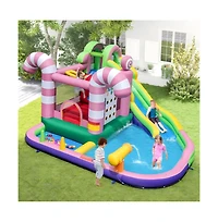 Inflatable Candy Water Park for Kids with Slide Splash Pool and Bouncy Play Zones