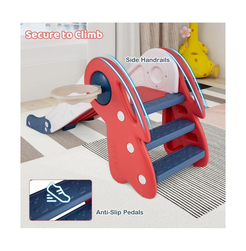 Hongge Kids Folding Slide and Climber Playset with Basketball Hoop and Indoor Outdoor Fun