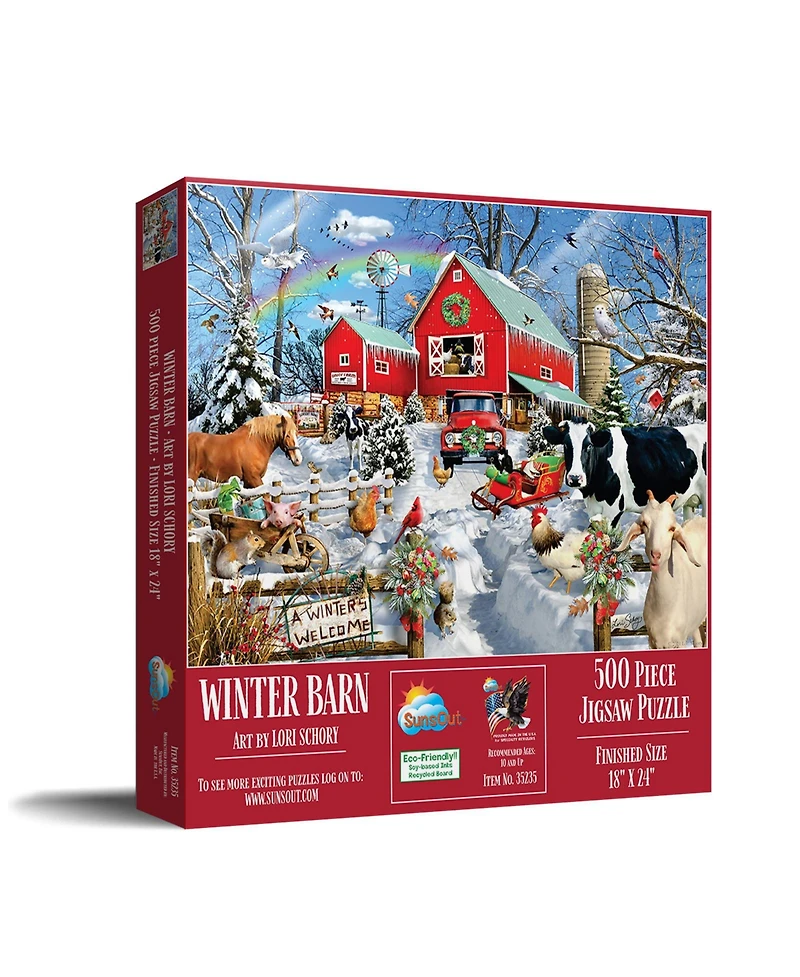 SunsOut Winter Barn 500 piece Jigsaw Puzzle for Adults Christmas