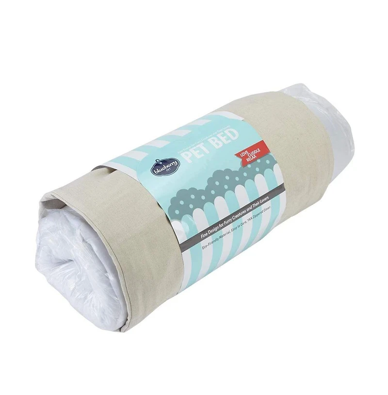 Blueberry Pet Plush Chenille-Embroidered Linen Dog Bed, Removable Washable Cover, with Squeaky Pillow Baby Pink