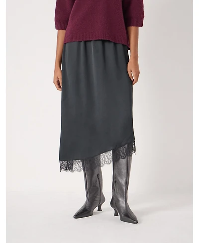 Hush Women's Satin Asymmetric Lace Trim Skirt