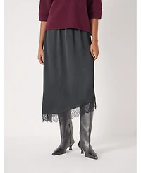 Hush Women's Satin Asymmetric Lace Trim Skirt