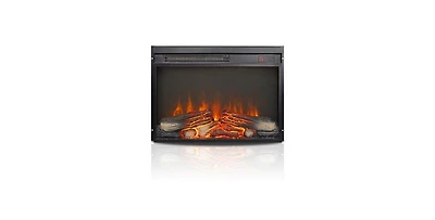 Flynama inch electric fireplace insert, ultra thin heater with log set & realistic flame, remote control with timer