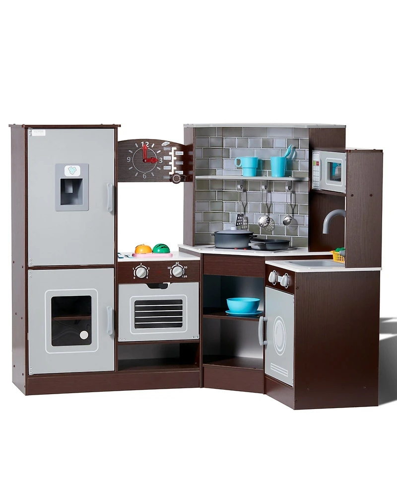 Wooden Corner Play Kitchen with Lights Sounds and Accessories