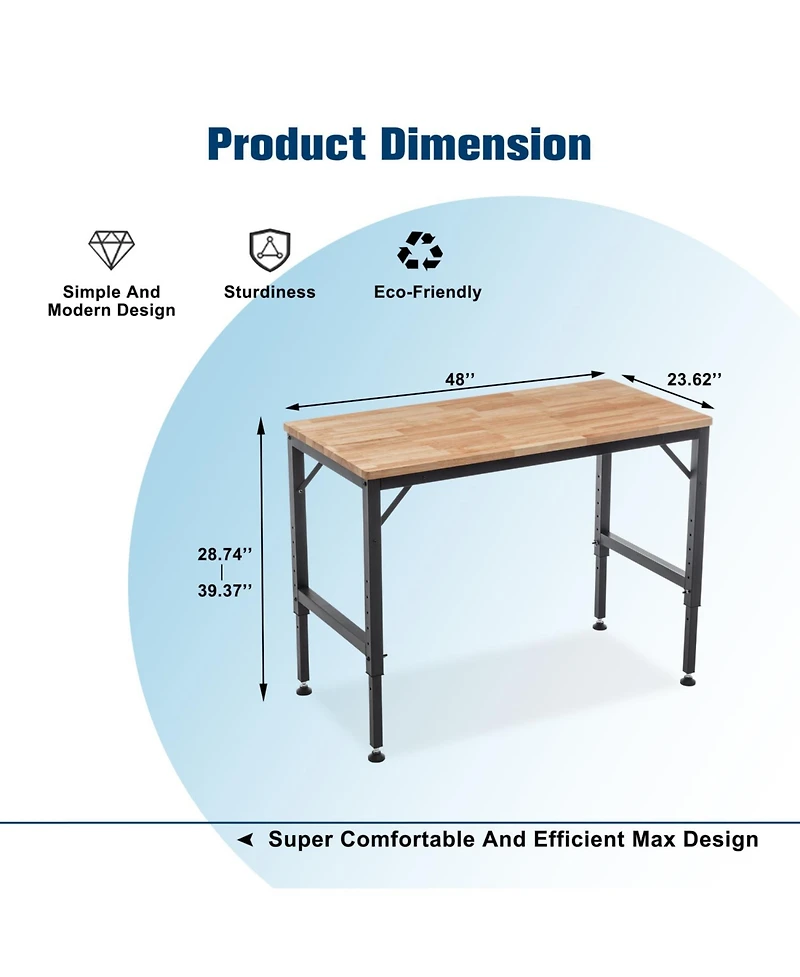 Streamdale 48" Heavy-Duty Adjustable Workbench for Garage