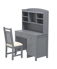 Streamdale Furniture Vintage Home Desk & Chair Set w/ Bookshelf & Drawers - Gray