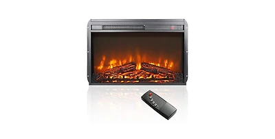 Flynama 26 inch electric fireplace insert, ultra thin heater with log set & realistic flame, remote control with timer, overheating protection