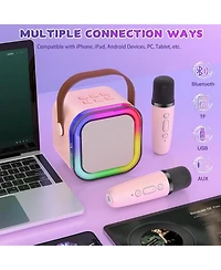 ZealSound Mini Karaoke Machine for Kids Portable Bluetooth Speaker with 2 Wireless Microphones Led Lights Christmas Birthday Gift Toys Pink