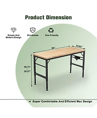 Streamdale Furniture Adjustable Height Workbench, 60" Rubber Wood Top with Power Outlets, 2000 lbs Capacity