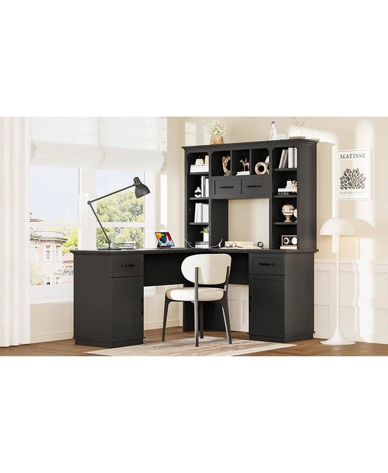 Streamdale Furniture L-Shaped Desk w/ Cabinets, Drawers, Shelves & Flip-Up Storage