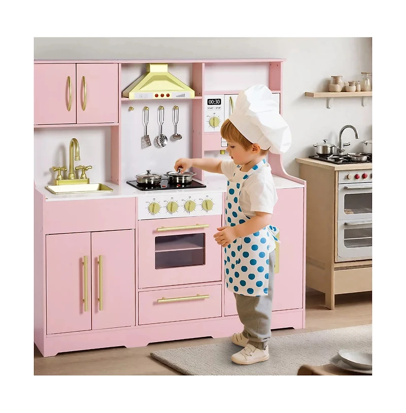 Kinder King Wooden Kids Play Kitchen, Pretend Kitchen Playset w/Sounds for Toddlers.