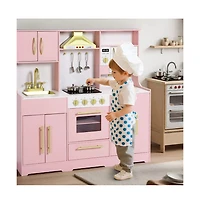 Kinder King Wooden Kids Play Kitchen, Pretend Kitchen Playset w/Sounds for Toddlers.