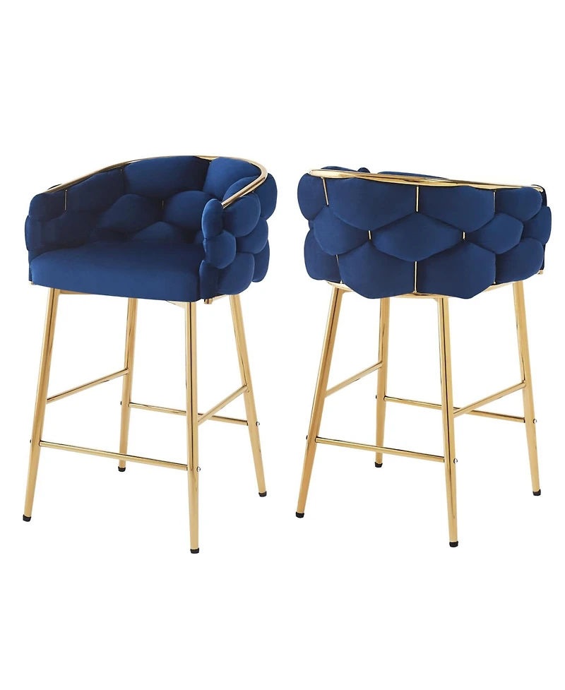 Streamdale Furniture Set of 2 Modern Counter Stools, 28", Dark Blue with Iron Frame and Soft Cushion