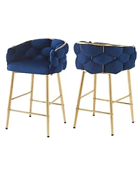 Streamdale Furniture Set of 2 Modern Counter Stools, 28", Dark Blue with Iron Frame and Soft Cushion
