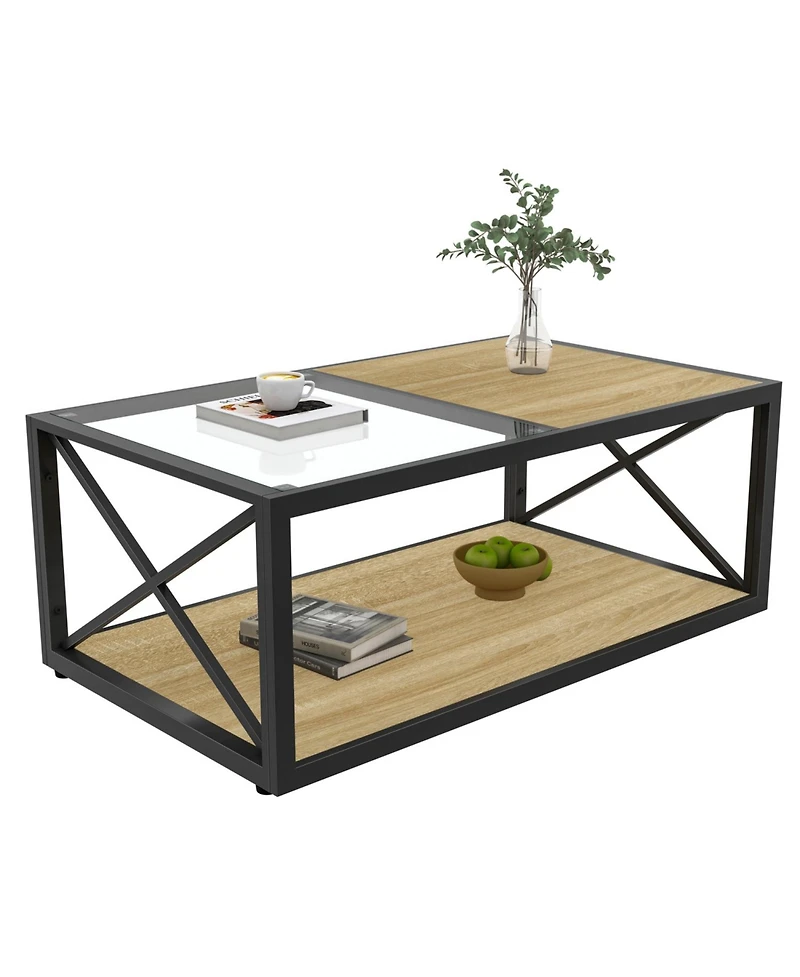 Streamdale Furniture Modern Glass & Wood Coffee Table