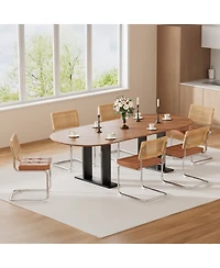 Streamdale Furniture Rattan Dining Chairs Faux Leather Brown (Set of 2)