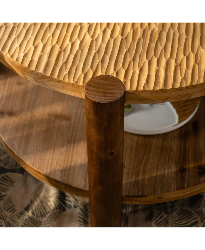 Streamdale Furniture Round Wood Coffee Table - 2 Tier Mid Century Modern