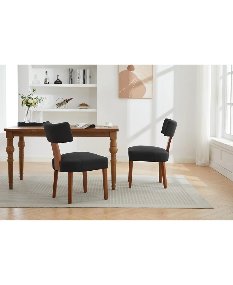 Streamdale Furniture Linen Fabric Armless Dining Chairs, Curved Back, Wood Legs, Black (Set of 2)