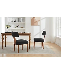 Streamdale Furniture Linen Fabric Armless Dining Chairs, Curved Back, Wood Legs, Black (Set of 2)