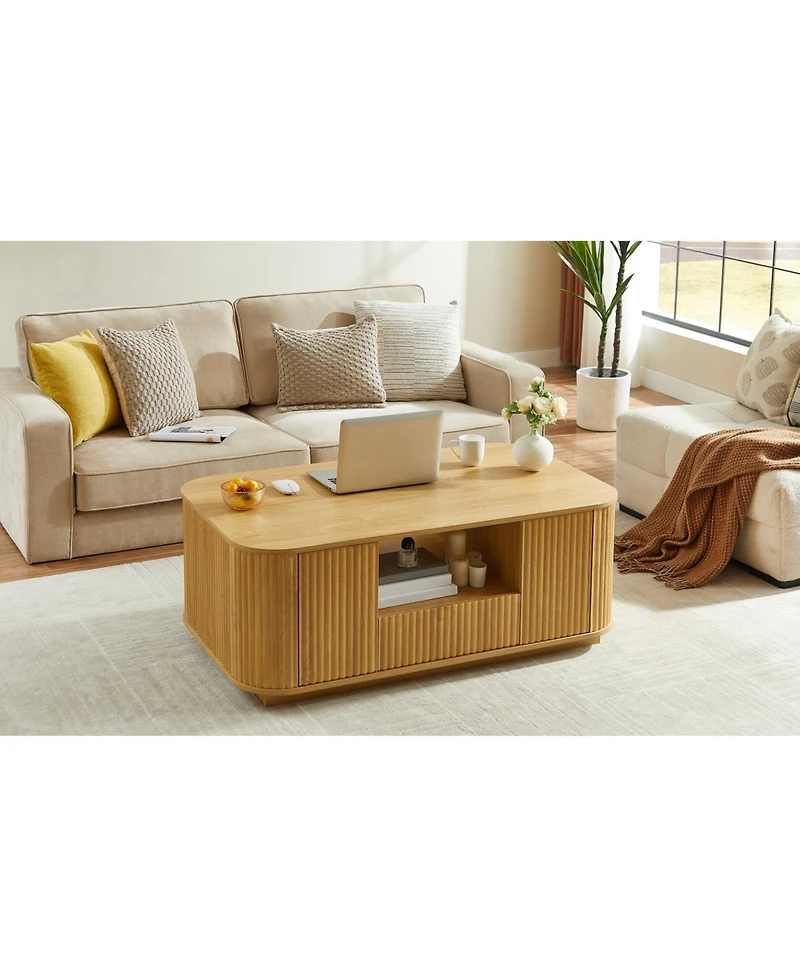 Streamdale Furniture Modern Oval Coffee Table with Drawers & Storage - Natural