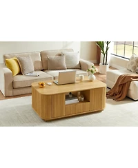 Streamdale Furniture Modern Oval Coffee Table with Drawers & Storage - Natural
