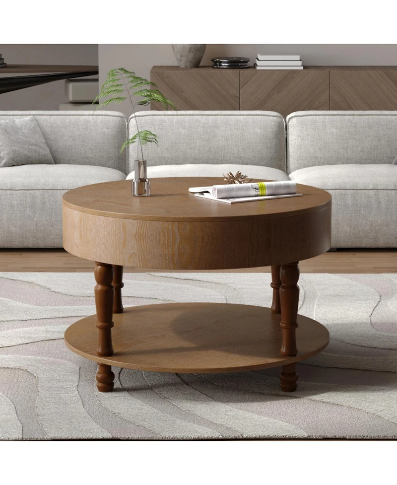 Streamdale Furniture Modern Round Coffee Table with Storage - Walnut
