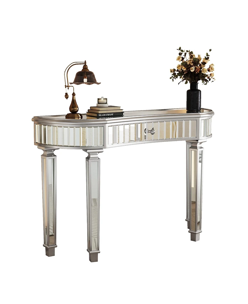 Streamdale Furniture 47" Half-Moon Mirrored Console Table - Silver Entryway Vanity