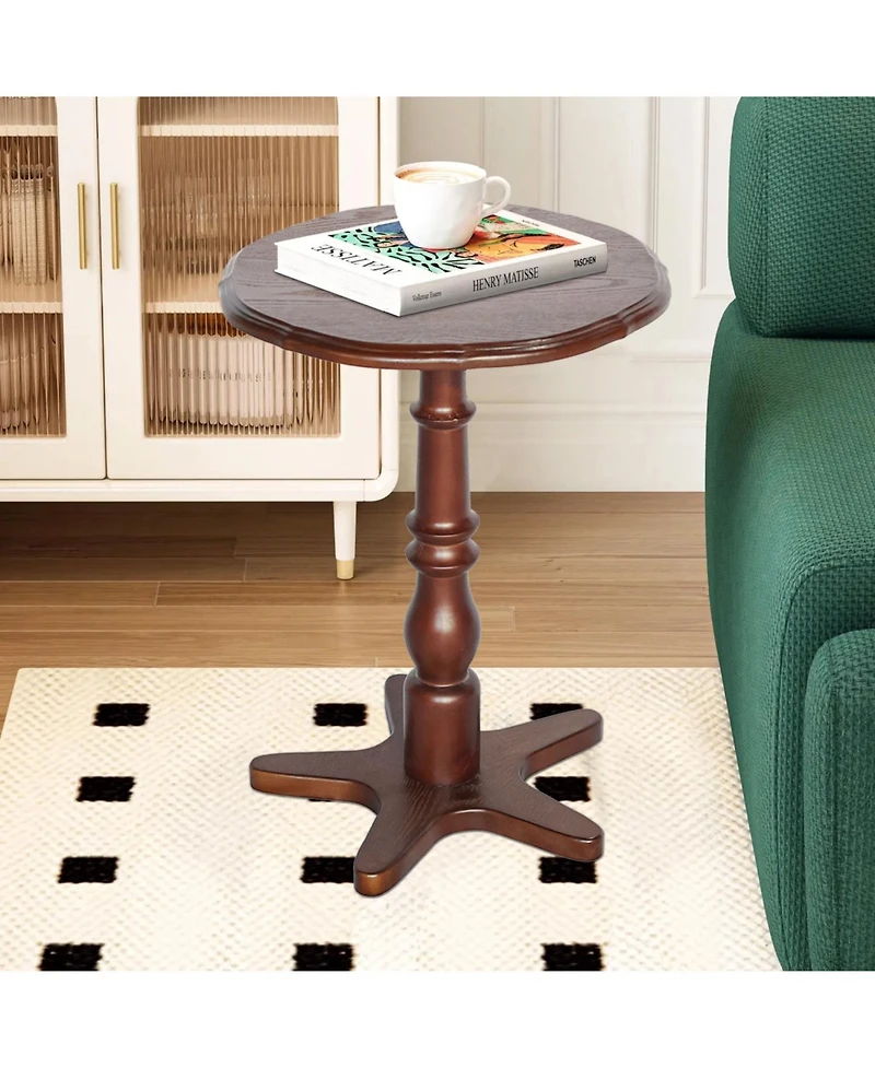 Streamdale Furniture Round End Table - Wooden Pedestal, Vintage Accent (Walnut