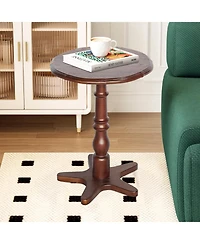 Streamdale Furniture Round End Table - Wooden Pedestal, Vintage Accent (Walnut
