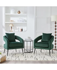 Streamdale Furniture Velvet Open Back Accent Chair with Metal Legs, Green