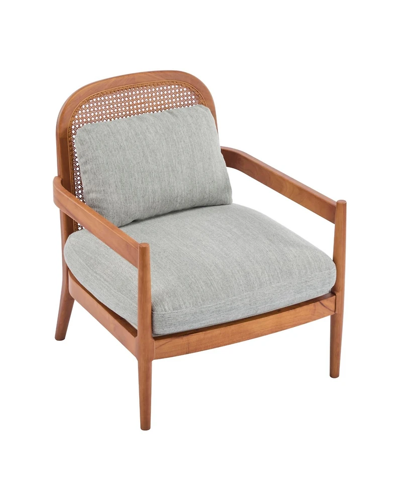 Streamdale Furniture Mid-Century Modern Accent Chair - Walnut & Rattan, Grey-Green Cushion (Set of 2)