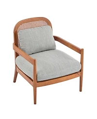 Streamdale Furniture Mid-Century Modern Accent Chair - Walnut & Rattan, Grey-Green Cushion (Set of 2)