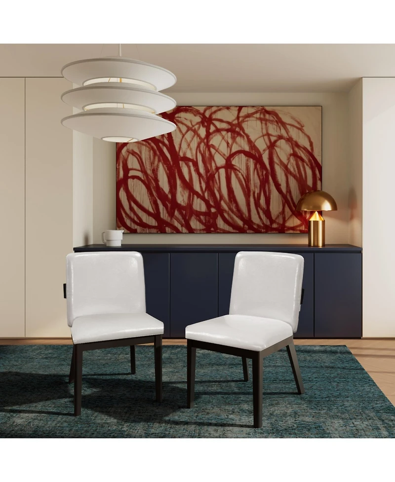 Streamdale Furniture Wood & White Leather Dining Chairs