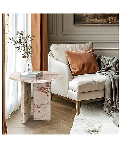 Streamdale Furniture Pink Marble Coffee Table - Small, Natural Stone, 17.7 Inch