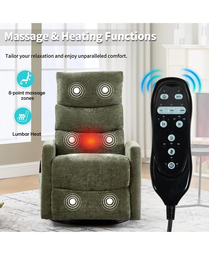 Streamdale Furniture Heat Massage Rocker Recliner Chair, Swivel Fabric