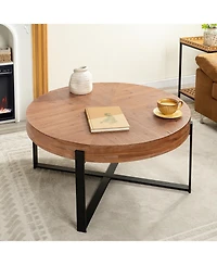 Streamdale Modern Retro Round Coffee Table, Black Cross Legs