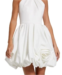 Mac Duggal Women's Satin High Neck Sleeveless Bubble Hem Mini Dress