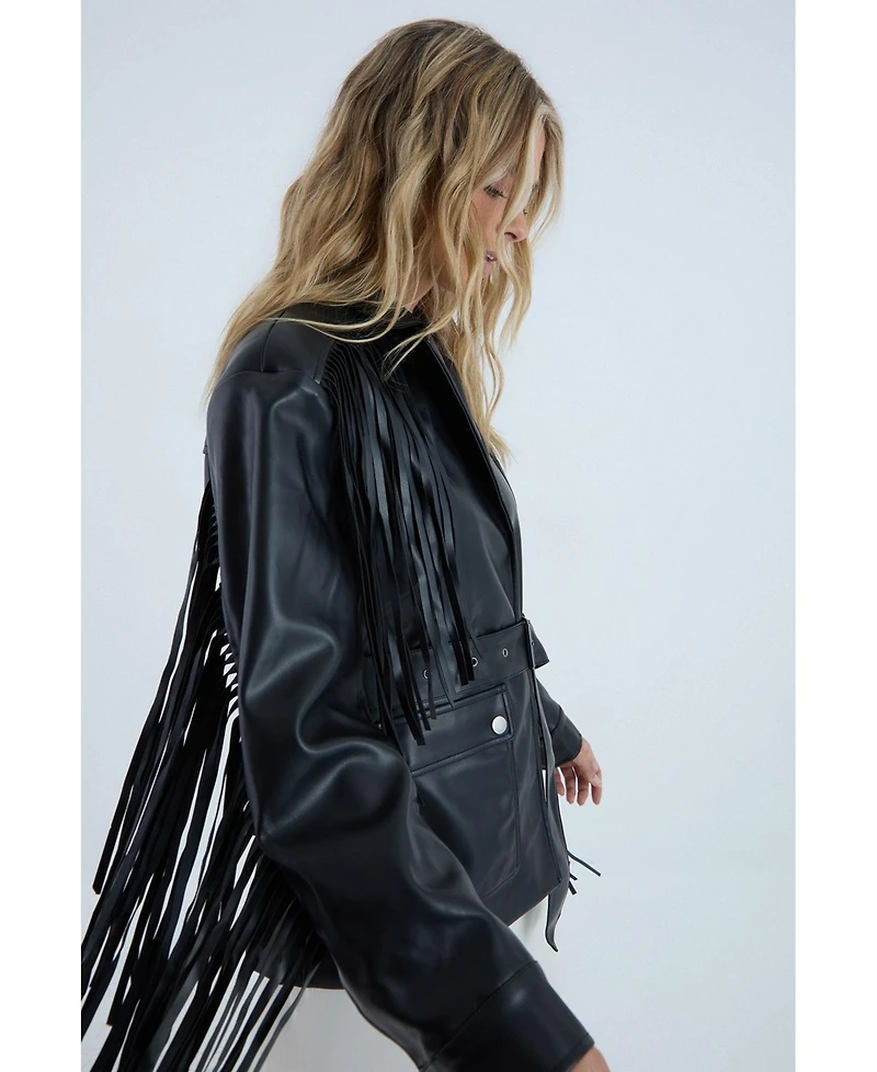 Nasty Gal Women's Fringe Faux Leather Belted Jacket
