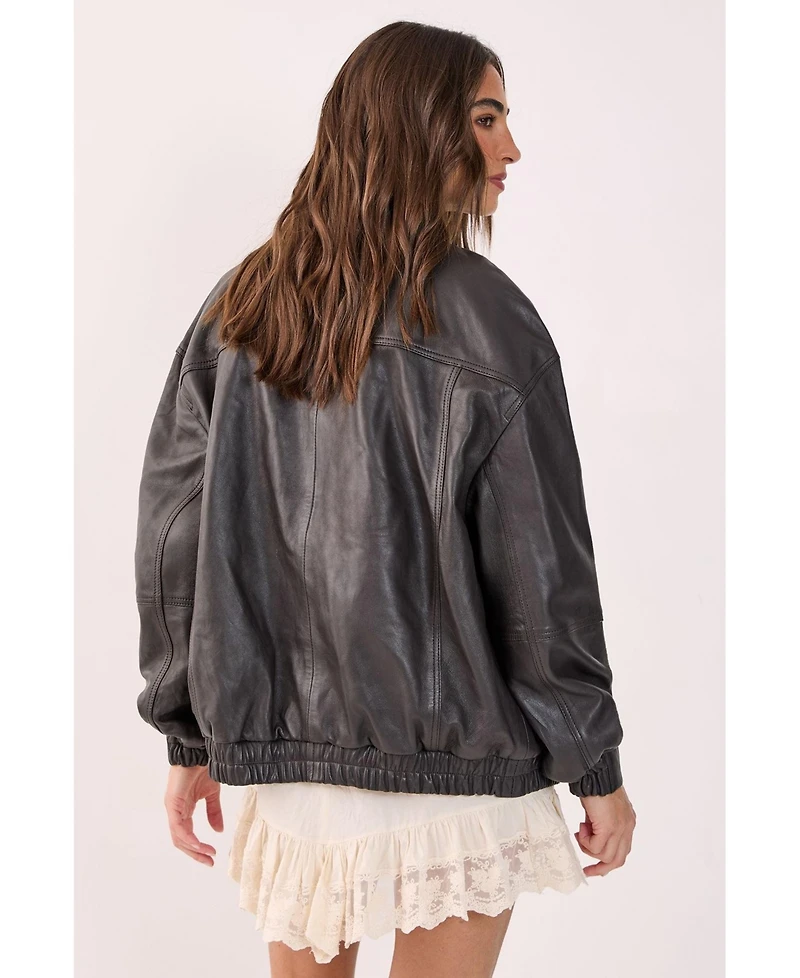 Nasty Gal Women's Real Leather Oversized Bomber Jacket