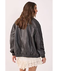 Nasty Gal Women's Real Leather Oversized Bomber Jacket