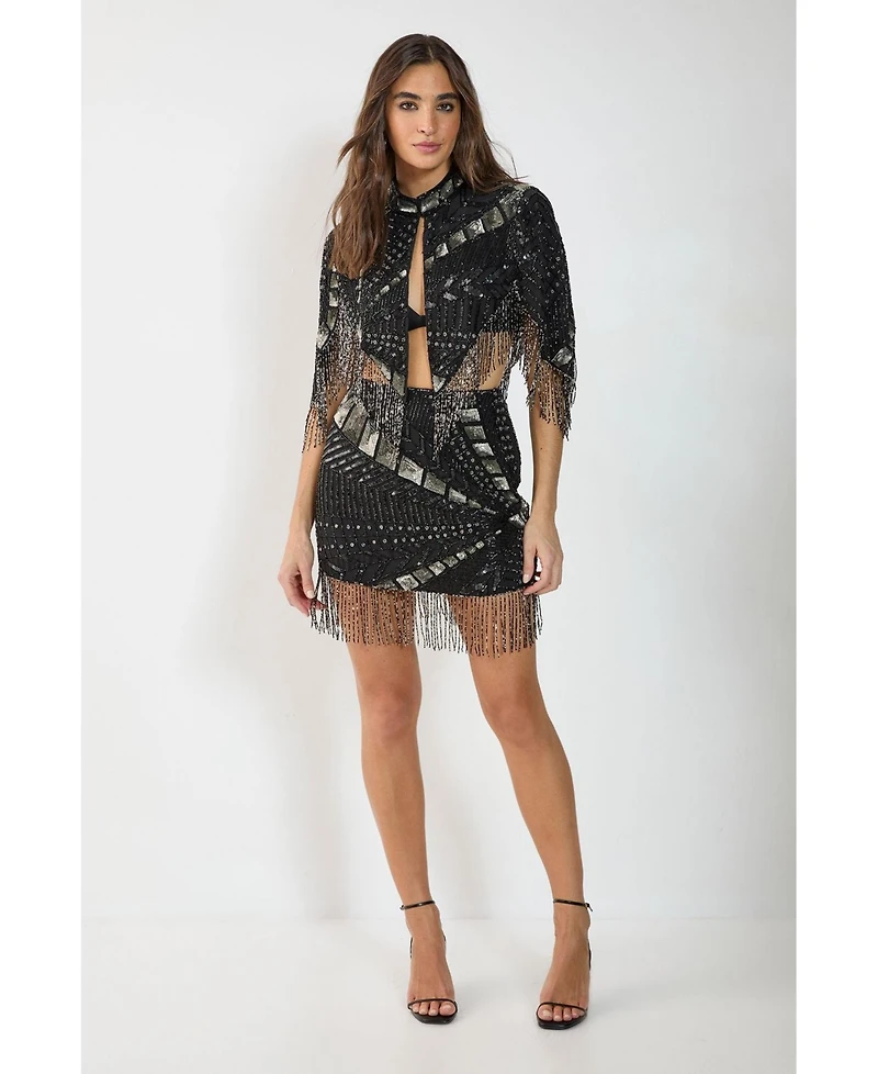 Nasty Gal Women's Panelled Tassel Sequin Mini Skirt