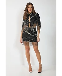 Nasty Gal Women's Panelled Tassel Sequin Mini Skirt