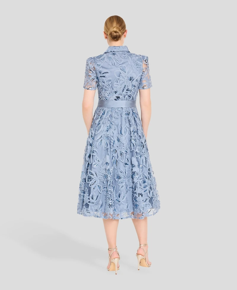 Tahari Asl Women's Sequin Detail Collared V-Neck Midi Dress