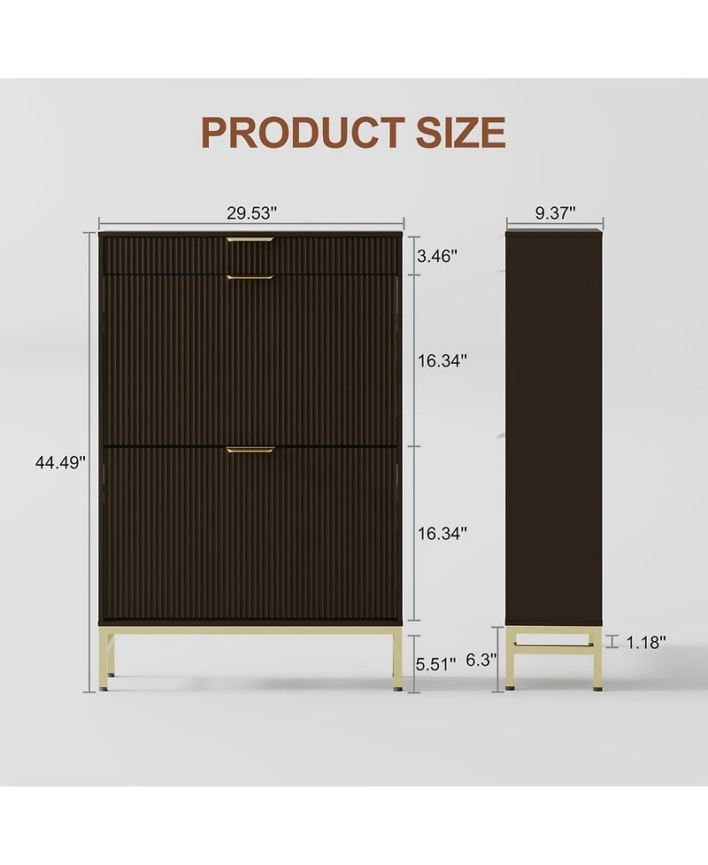 gaomon Fluted Shoe Storage Cabinet, Narrow Organizer with 2 Flip Drawers