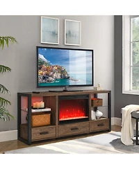 Flynama 23-inch electric fireplace insert, ultra-thin heater with crystal & realistic flame, remote control with timer, overheating protection