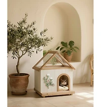 Zeus & Ruta Fsc Cedar Floral Carved Transparent Roof Cat House