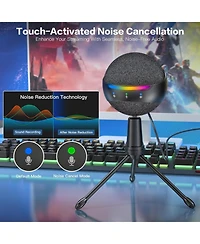 ZealSound Rgb Usb Microphone for iPhone Pc Gaming Noise Cancellation Touch Mute Echo Volume Gain Monitor for Podcast Zoom YouTube Streaming